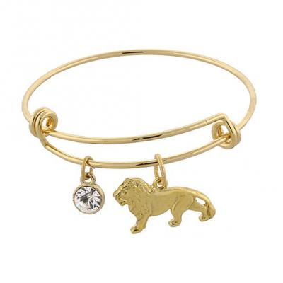 Gold tone Cecil the Lion and Crystal Expandable Wire Bracelet.jpg